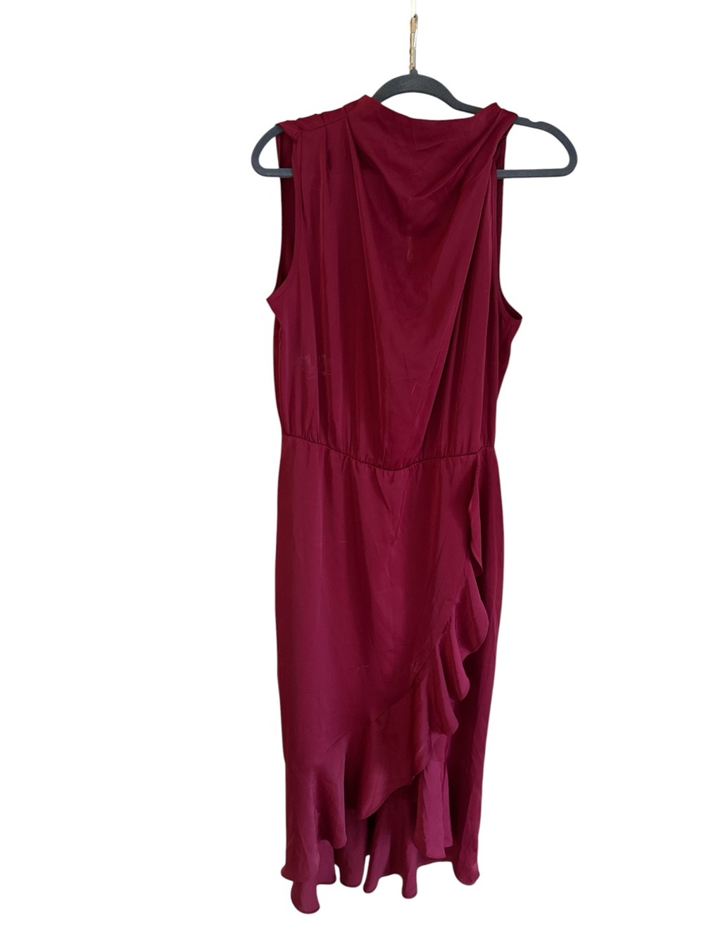 Sleeveless Burgundy Ruffle Midi Dress - Brand: